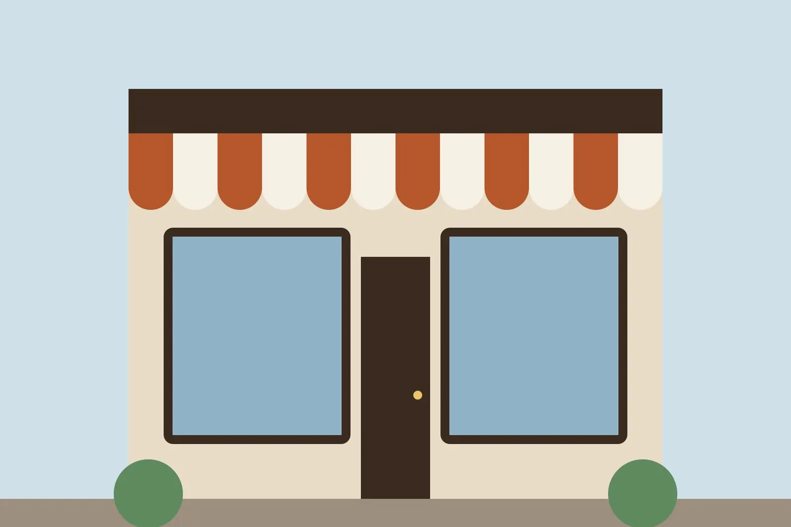The Little Ember Café storefront with a striped awning